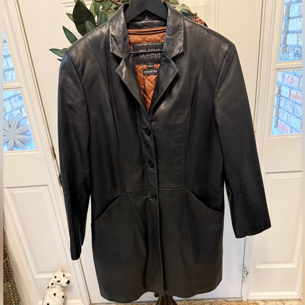 Vintage Y2K Wilson’s Leather Black Leather Trench Coat Jacket L